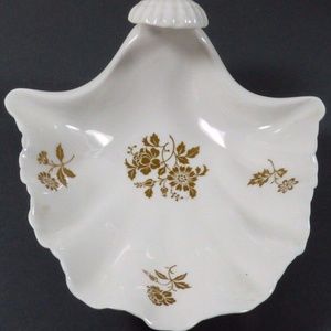 VTG Spode England Fine Bone China Scalloped Shell Floral Candy Trinket Dish Bowl